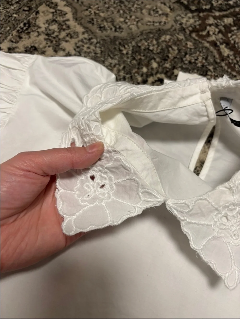 Zara White Eyelet Lace Collar Long Sleeve Blouse size S